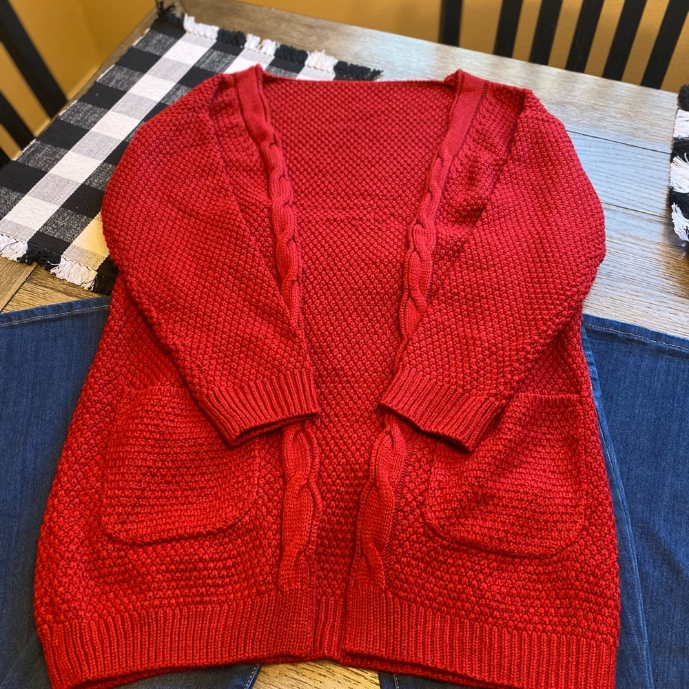 NWOT Red Cardigan Sweater with Front Pockets